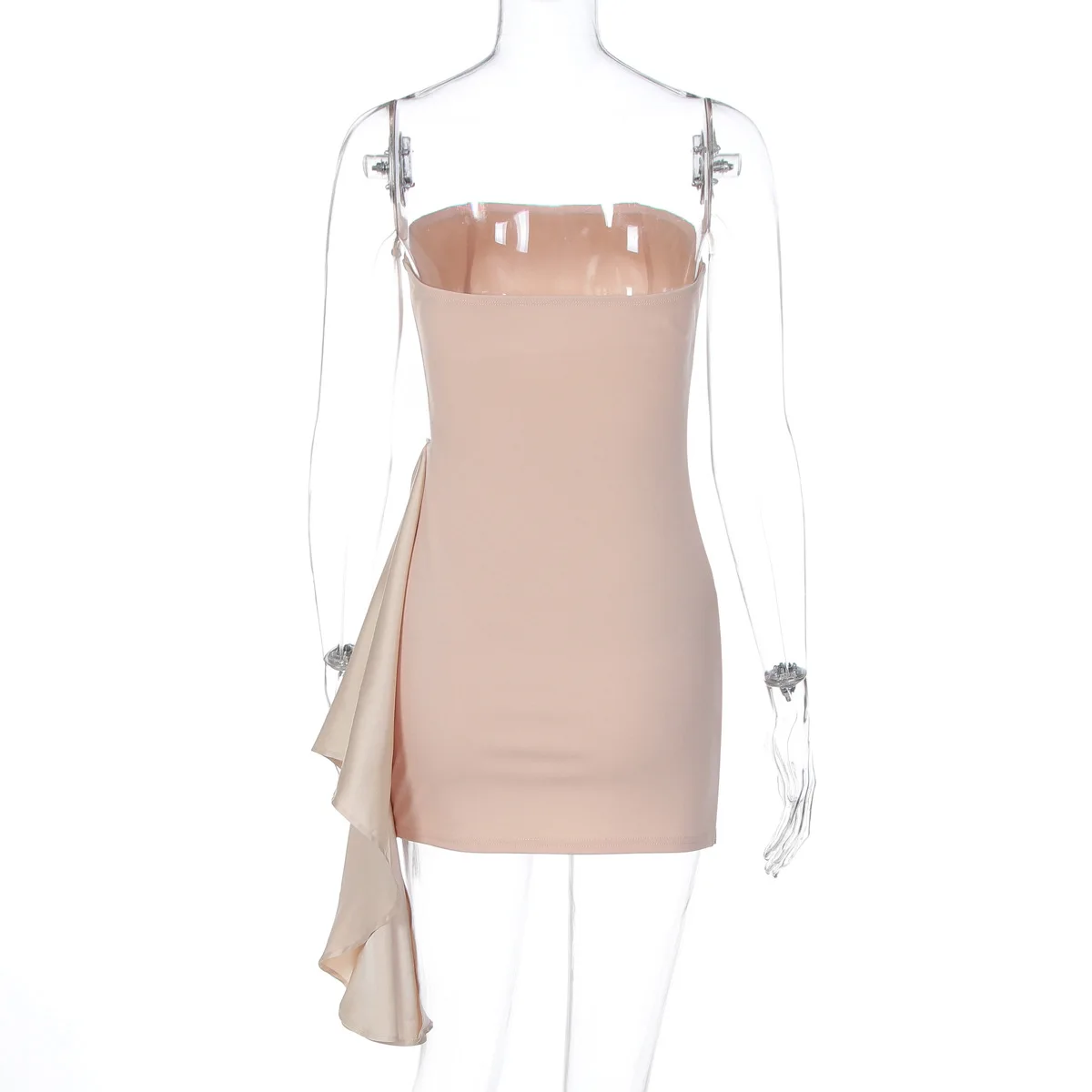 Satin Patchwork Side Ribbon Pleated Bodycon Mini Dress Women Elegant Sexy Strapless Backless Hispter Slim Party Clubwear