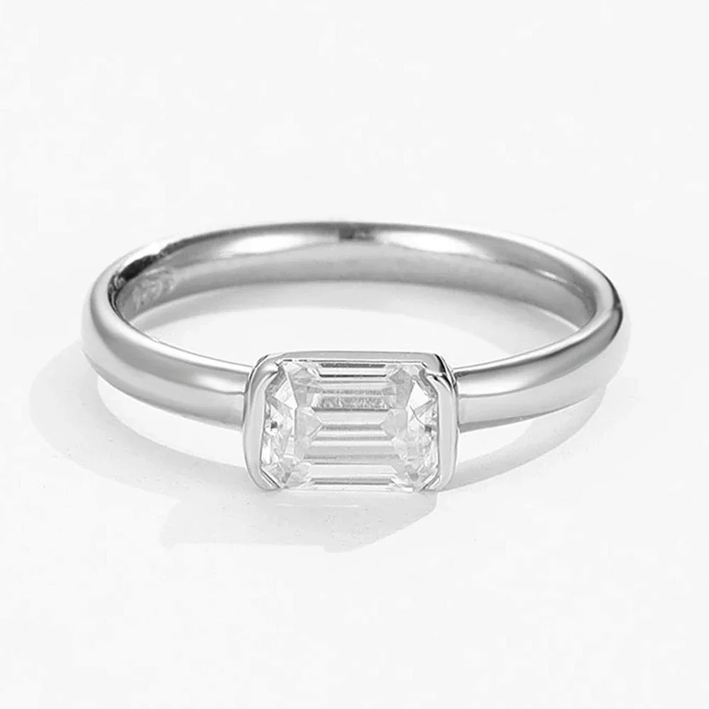 Wong Rain 100% 925 Sterling Silver 3EX VVS1 D Color Emerald Cut 5*7MM Real Moissanite Diamonds Gemstone Engagement Rings Jewelry