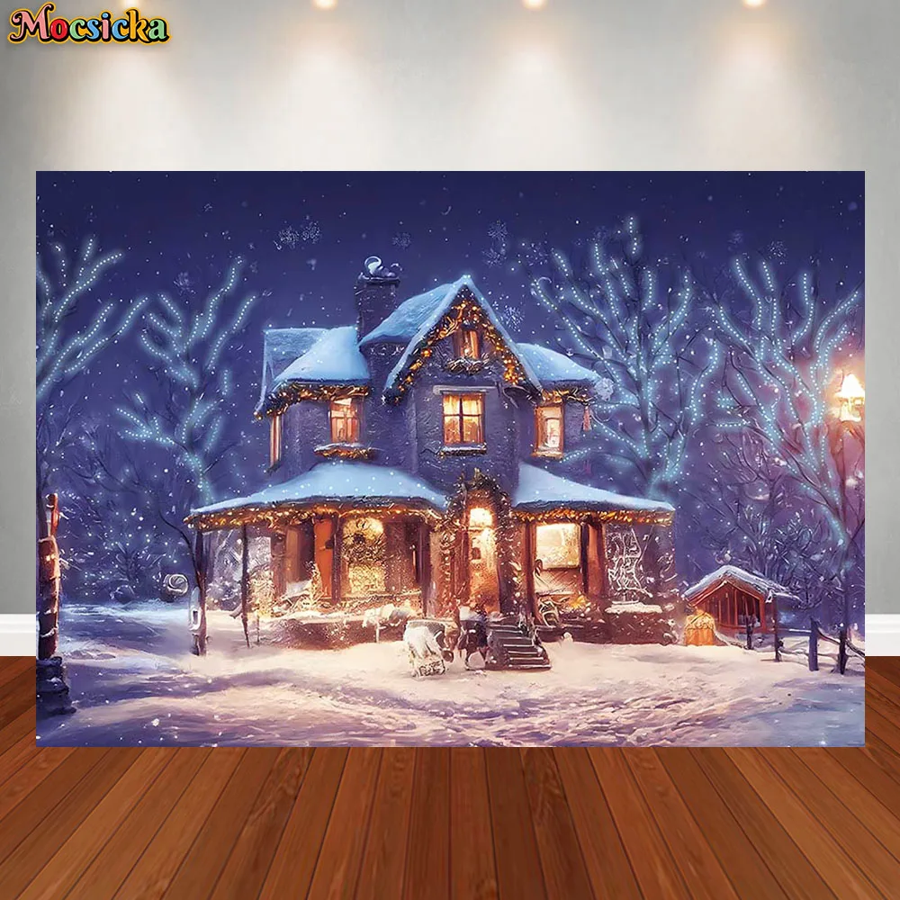 

Mocsicka Christmas Night Theme Photography Background Magic Castle Snowflake Party Decoration Baby Portrait Photo Studio Banner