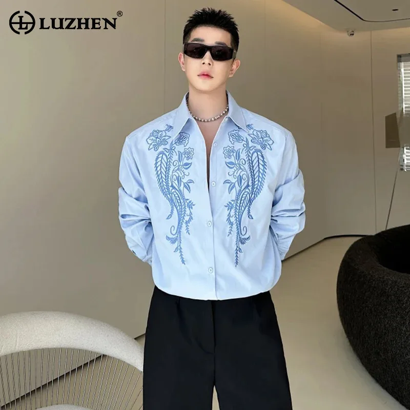 

LUZHEN Korean Embroidery Pattern Long Sleeve Elegant Shirts Fashion Men's Trendy 2025 New Elegant Handsome Casual Tops JY5554