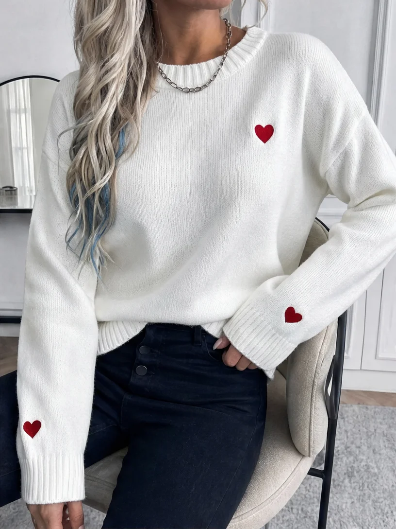 Eleganter Roter Herz-Strickpul – Women Formal Wear Trends Bewertung und Preis