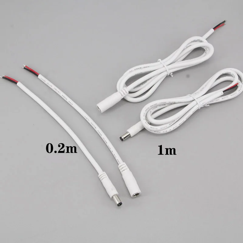 white 0.2m/1m 18awg 7A DC Male Female connector Cable Power Supply extension Cord 5.5mmx2.1mm 5525 5.5x2.5 Copper Wire e1