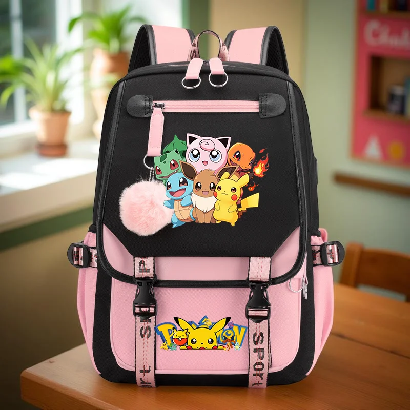 حقيبة ظهر بيكاتشو ذات سعة كبيرة - حقيبة سفر مع حزام قابل للتعديل، حقيبة ظهر متينة للسفر، للاستخدام اليومي والعودة إلى المدرسة