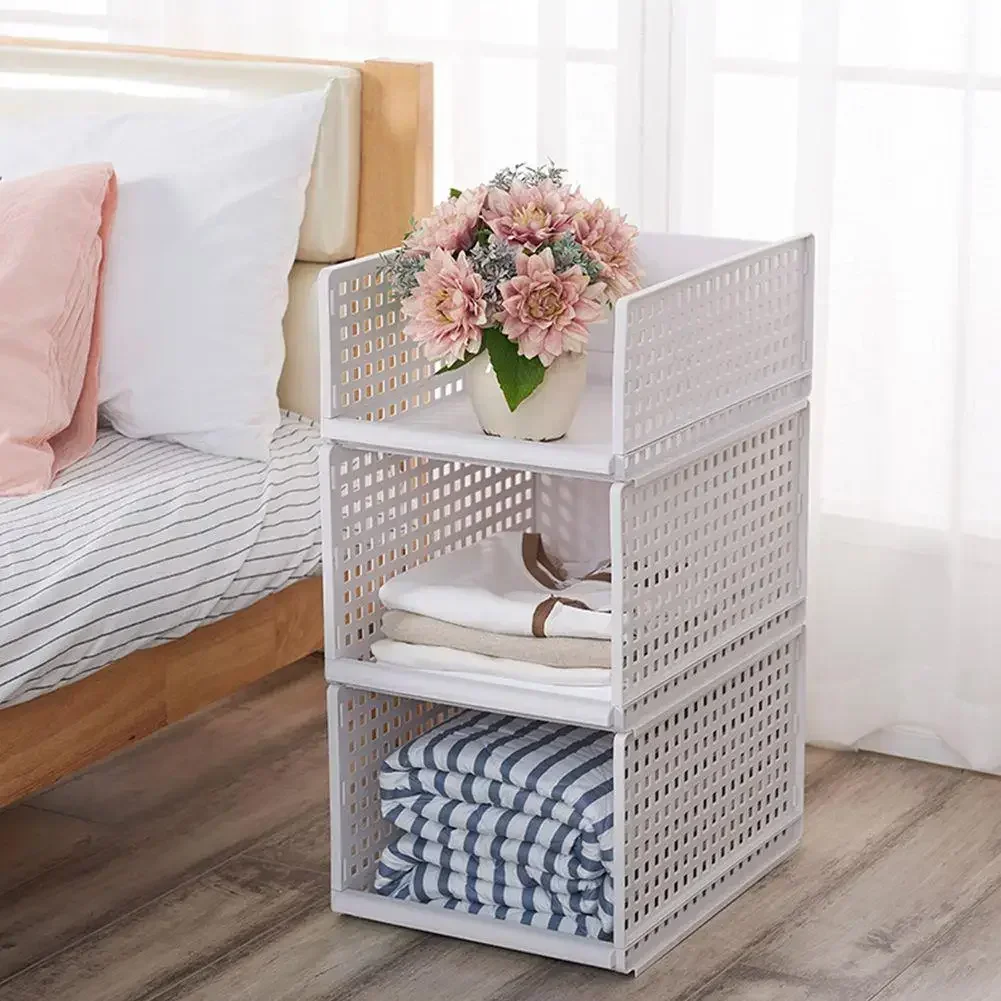 Foldable Stackable Drawer Type Storage Basket for Bedroom Wardrobe Closet Organize