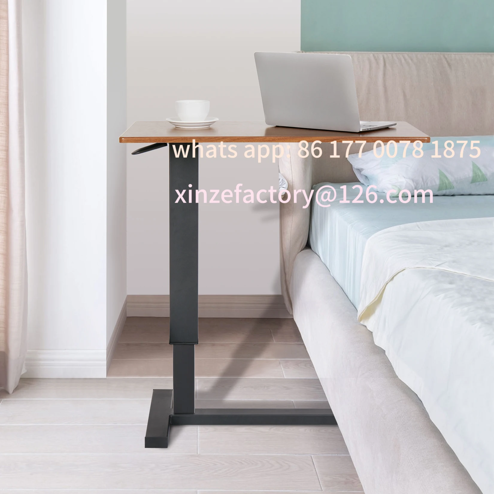 Customizable Adjustable Height Overbed Table Bedside Sofa Side Table with Hidden Wheels Hospital Bed Table Rolling Laptop Desk