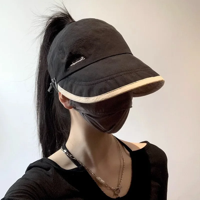 2024 Foldable Wide Brim Ponytail Sun Hat Drawstring Adjustable Cap Summer Quick-dry Visor Fisherman Caps for Women Beach Hat