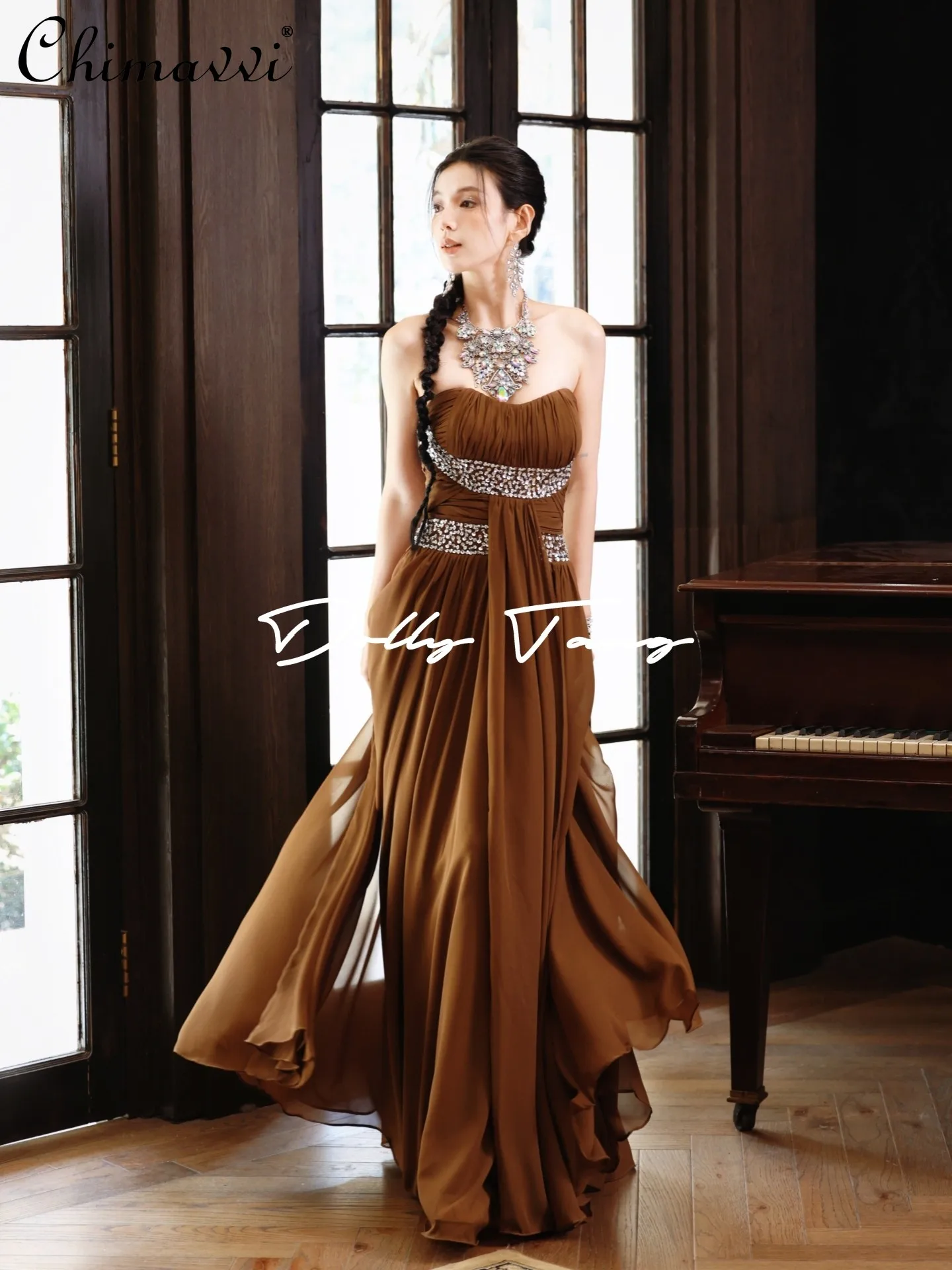 

Тяжелое плиссированное платье без бретелек с пайетками, новинка 2026, элитное сексуальное женское облегающее элегантное вечернее платье длиной до пола, платья