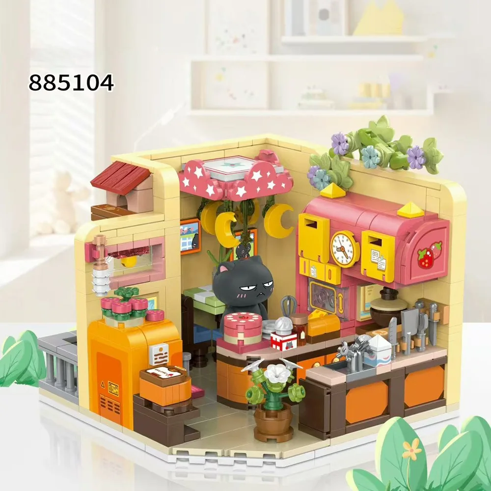 مجموعة نماذج لعبة إبداعية للمطبخ المنزلي، مجموعة من نماذج القطط التي يمكنك صنعها بنفسك، هدية لعبة مكعبات البناء للأطفال #5