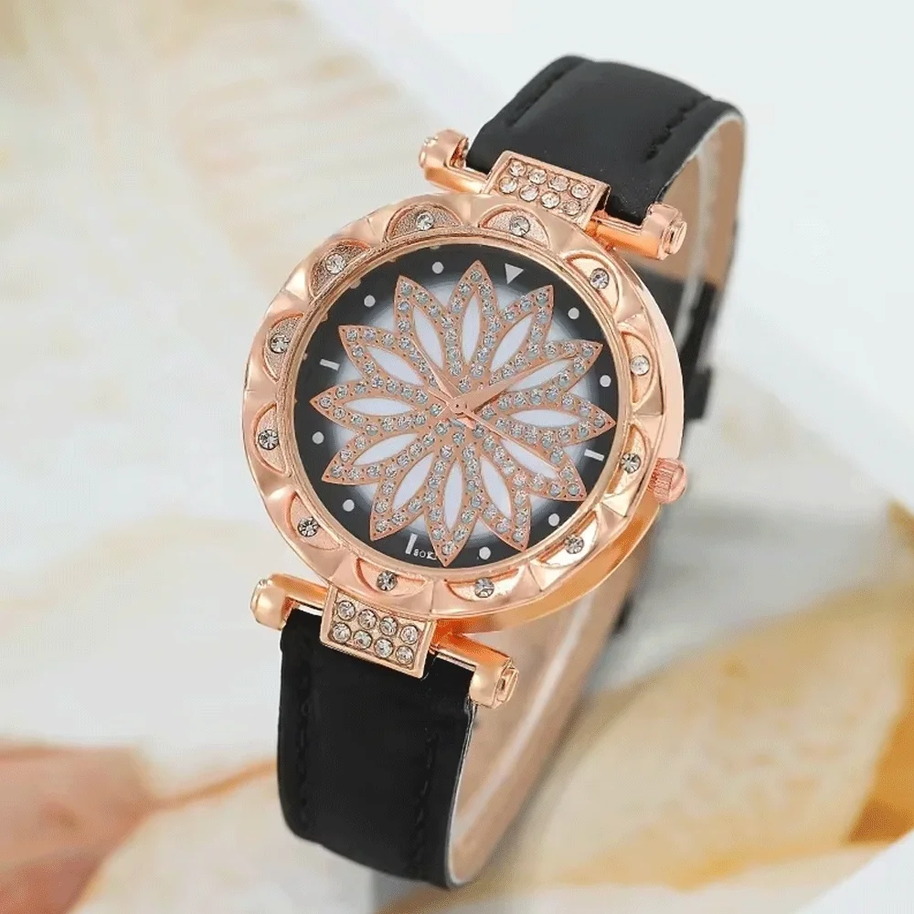 5 قطعة/المجموعة الساعات طقم مجوهرات 1 قطعة من ساعة كوارتز يدوية مستديرة و 4 قطعة من المجوهرات يتوهم النساء الساعات والمجوهرات المتطورة #6