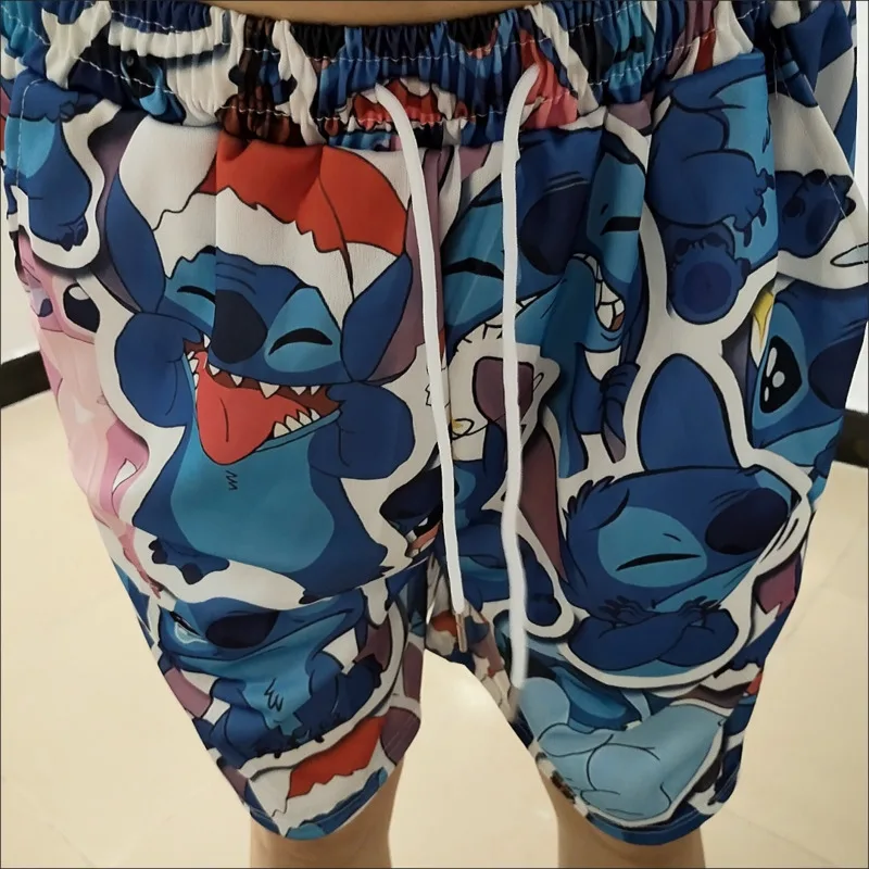 Disney Stitch Cartoon Sport Shorts Men\'s Summer Loose Home Pajama Pants Fashion Couple Seaside Vacation Beach Pant Swimsuit Male