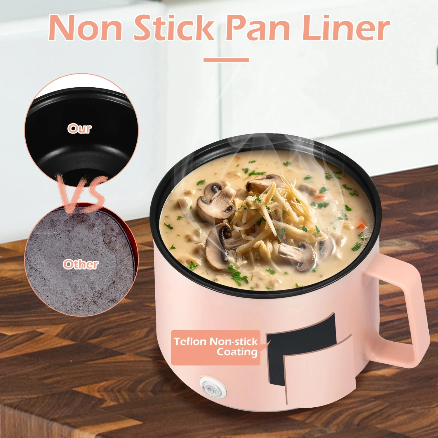 1pc Portable Non-Stick Mini 52oz Hot Pot Rice Cooker - Compact and Convenient Appliances, 2 Gear Rapid Noodles Cooker for Hotpot