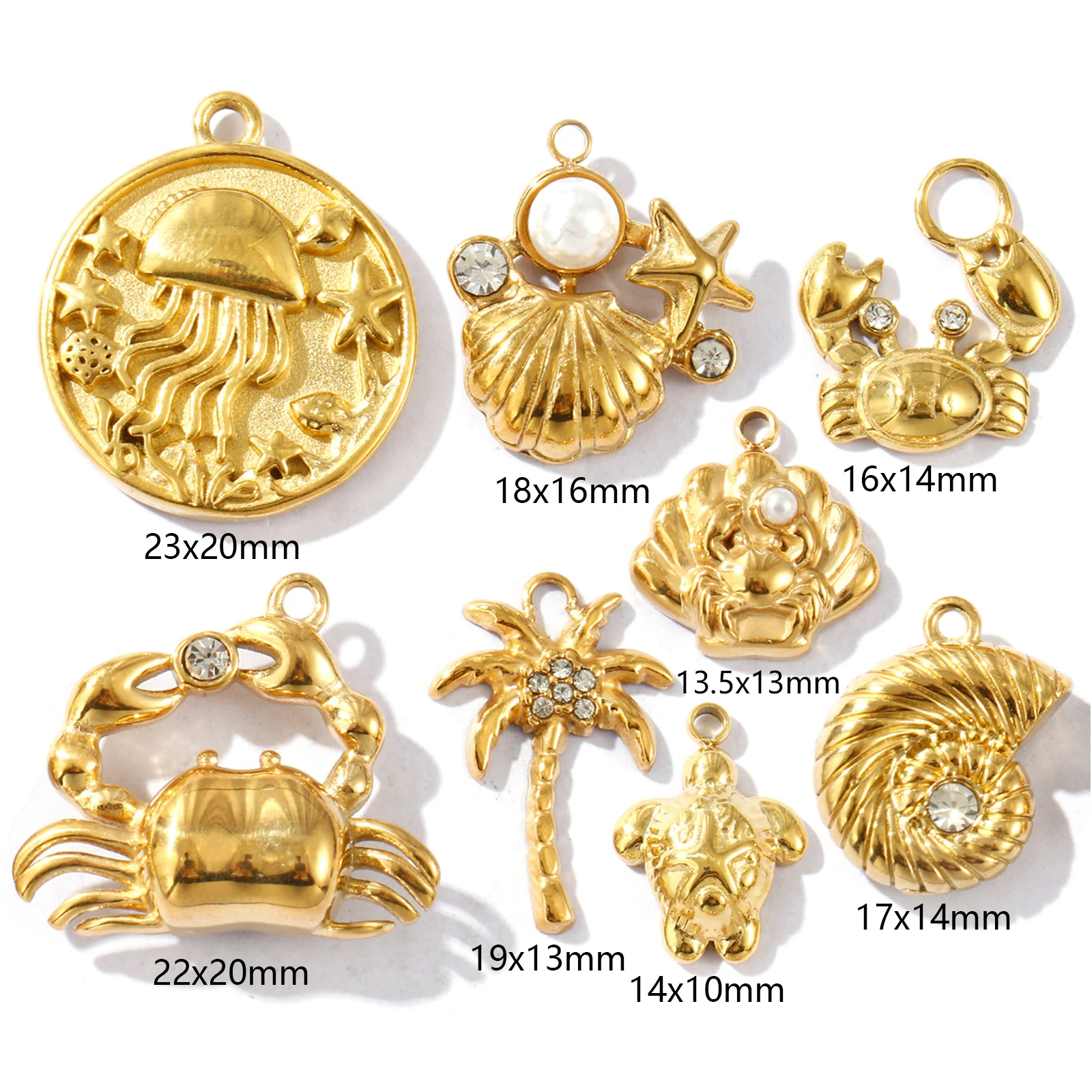 1Piece Ocean Charms 18K Gold Plated 304 Stainless Steel Jellyfish Turtle Starfish Shellfish Crab Pendant For DIY Necklace Making
