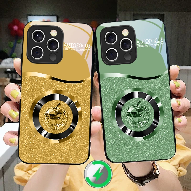 

Чехол для телефона из стекла Crystal Purple для iPhone 16E, 15, 14, 13 Plus, 12 mini, 11 Pro Max, XR, Xs Max, 16E, X, 7, 8 Plus 2022, совместимый с MagSafe