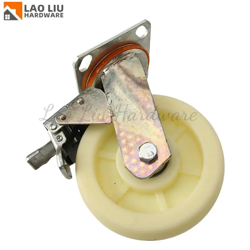 

Nylon Wheel Face Industrial Heavy Duty 6 Inch Caster: Universal Wheel with Brake Flat Mount Standard Load Capacity