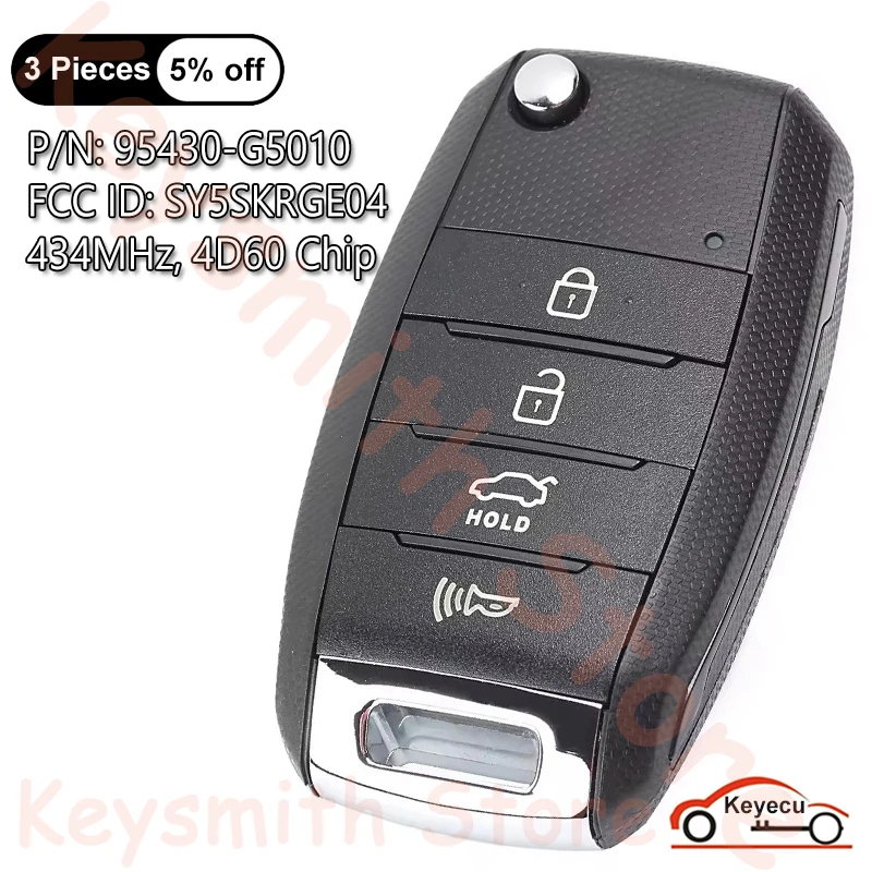 KEYECU 4 Buttons 434MHz 4D60 Chip for Kia Rio 2017 2018 2019 2020 Auto Upgraded Flip Remote Key Fob 95430-G5010 FCC# SY5SKRGE04