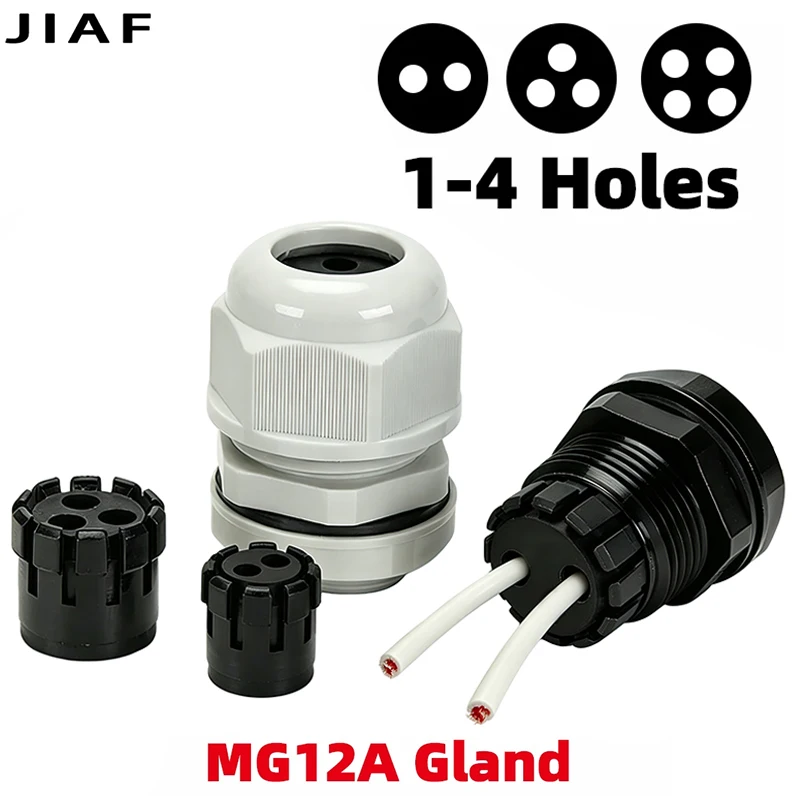 10pcs M12X1.5 Waterproof Cable Gland More Outline Holes Nylon MG12A Divided Structure Joint Plastic Black Grey Seal Joint
