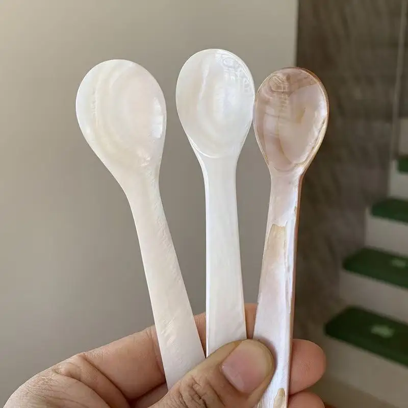 12cm Natural Mother of Pearl Shell Spoon, Teaspoon for Seaside Restaurant, Coffee Stirring Spoon, Dessert Ice Cream Caviar Rice