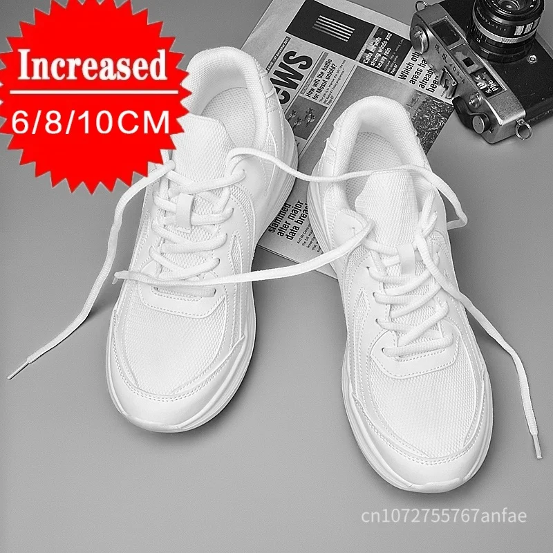 Men Elevator Shoes White&Black Heightening Sneakers 6cm 8cm 10cm Breathable Height Increased Shoes Man Sports Shoes 35-46
