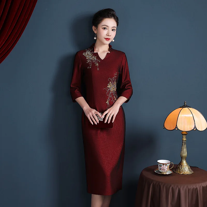 Yourqipao Mother-in-law Wedding Banquet Outfit Chinese Wedding Cheongsam Noble Wedding Guest Dresses China Cocktail Gowns 2024