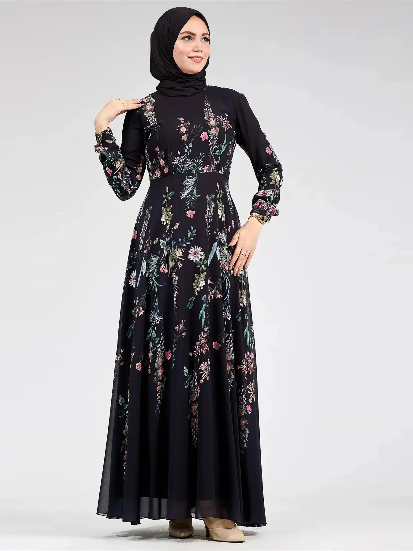 عباية عيد للنساء فستان مطبوع شيفون إسلامي جلابية فيستدوس لارجوس حفلة قفطان رمضان فساتين طويلة دبي قفطان عربي رداء #3