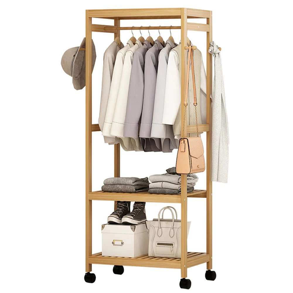 Portable Roll Clothes Rack Storage Rack for Shoes and Clothes Bamboo Hangers