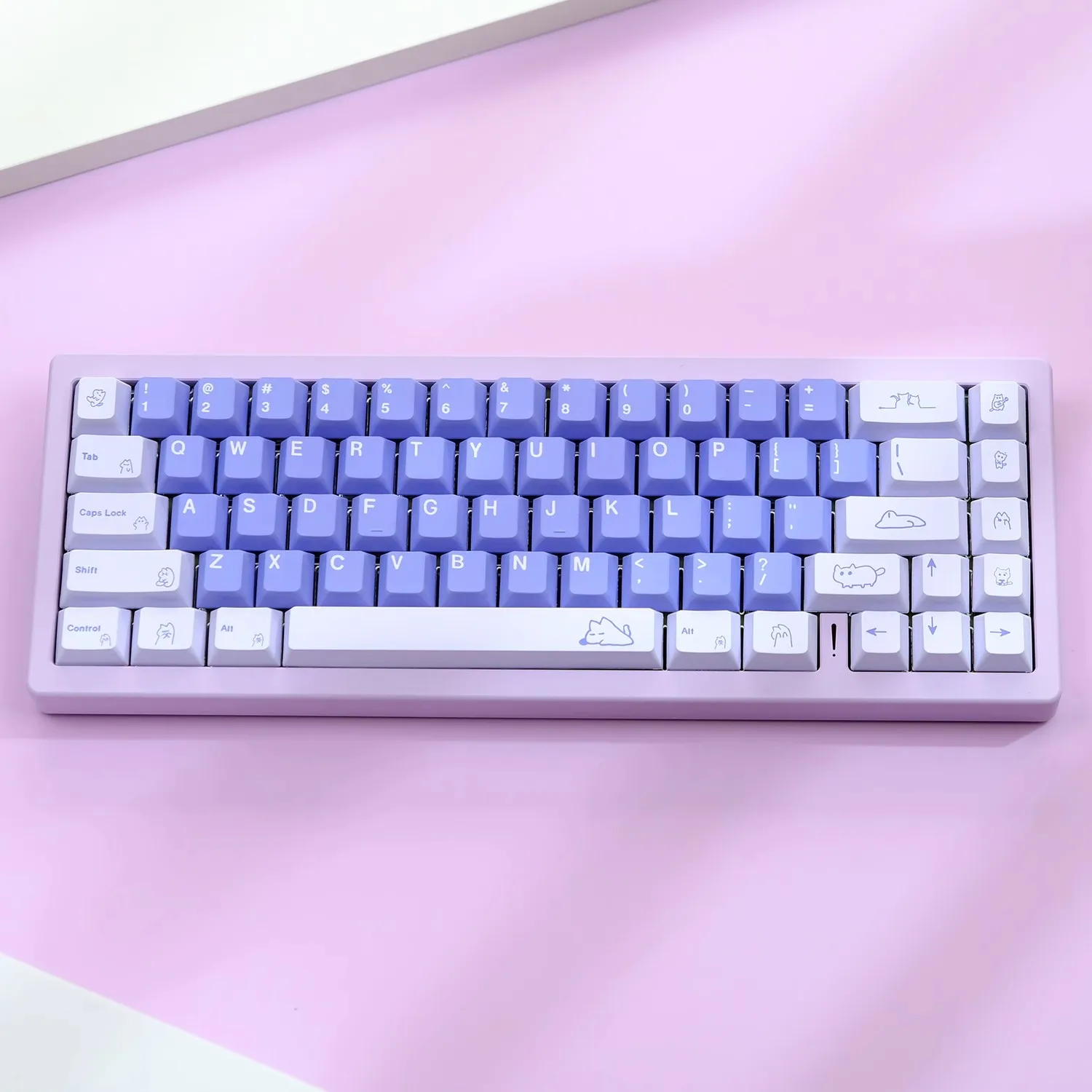 1 Set Meow Theme Keycaps PBT Dye Subbed Purple Key Caps Cherry Profile Lightproof Keycap For MX Switch Wooting Alice 60 75 80