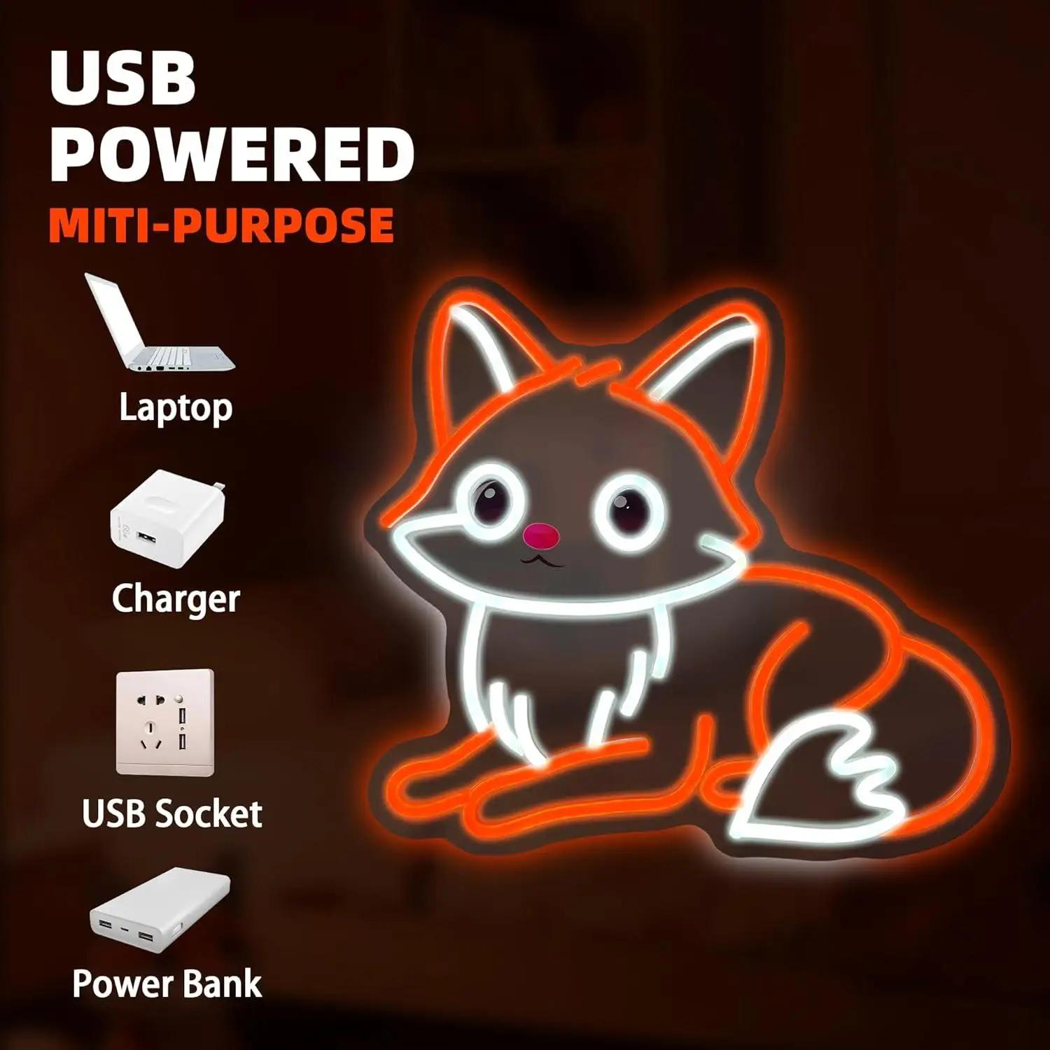 Fox Neon Sign Cute Animal LED Light for Wall Decor Dimmable for Bedroom Living Room Home Bar Party Art Decoration Special Gifts