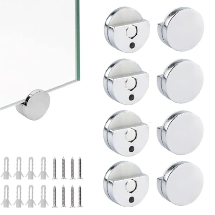 8 Pièces Supports de fixation pour miroir en alliage de zinc, pinces rondes pour miroir, pinces de fixation pour verre, montage mural sans colle