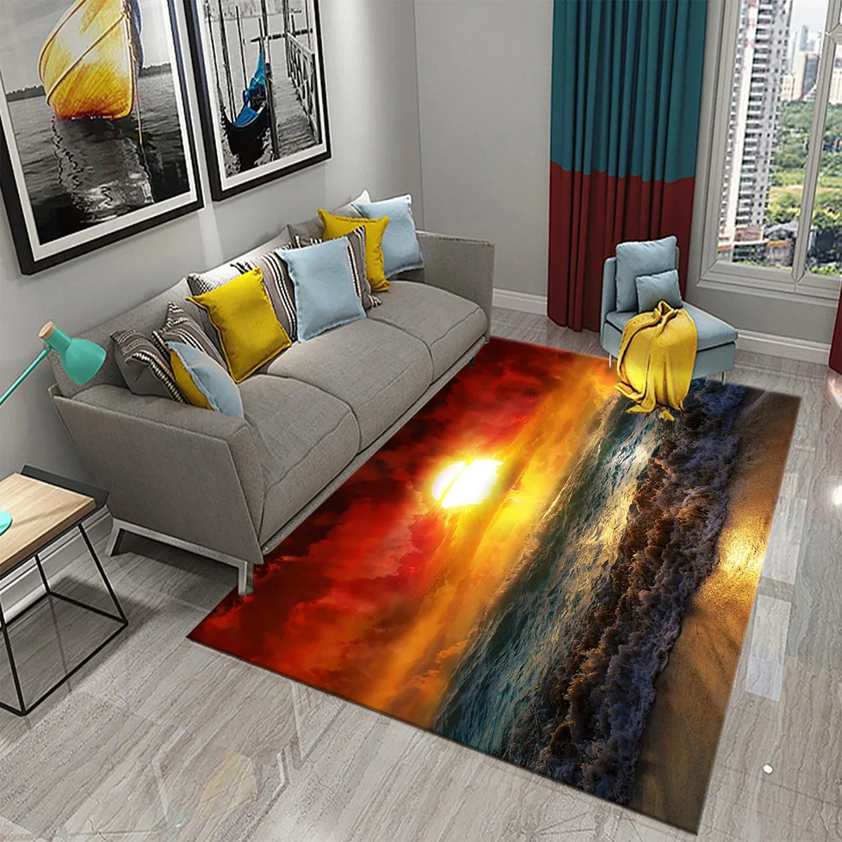 Sunset Landscape Carpet Red Evening Glow Rug Cute Beautiful Sky Floor Mat Living Room Bedroom Sofa Children's Room Decor Rugs