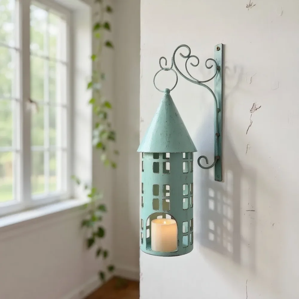 Vintage Castle-Shaped Metal Candle Holders Rustic Fairy Tale Hanging Candlestick Home Garden Living Room Wall Candlesticks Decor