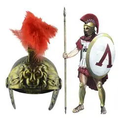 Medieval Armour King Roman Plastic Helmet Halloween Red Crested Feather Lion Caps Cosplay Masquerade Helmet Warrior Hat