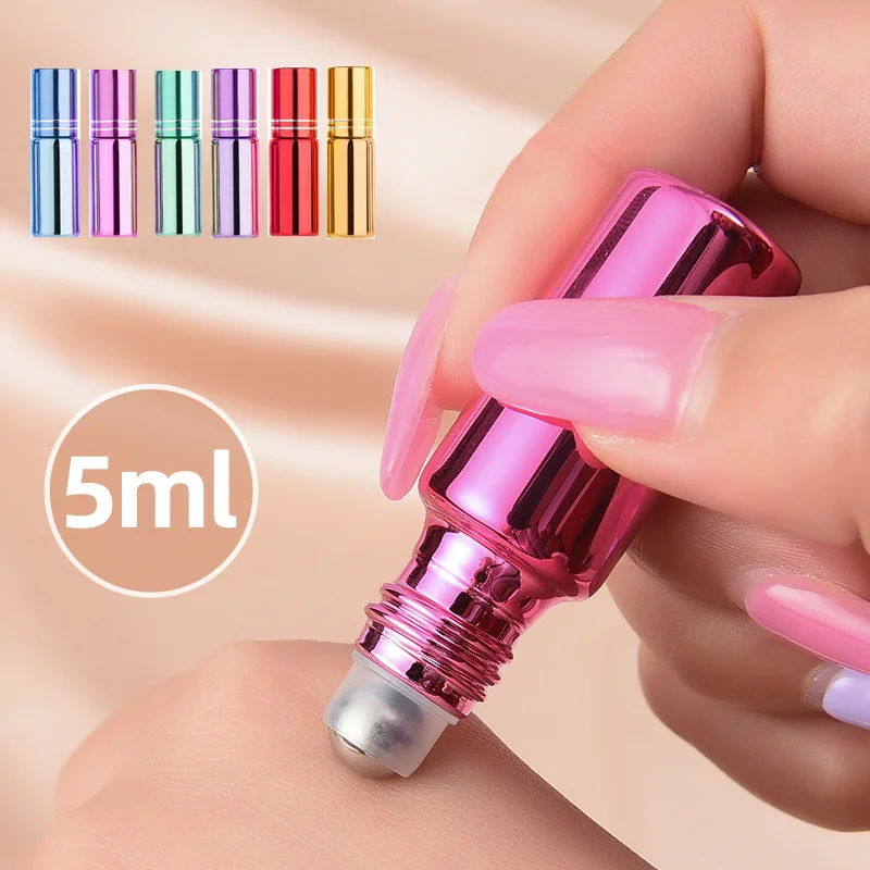 5 ml helle Farben, nachfüllbare Glas-Rollerflaschen für ätherische Öle mit Metallrollerkugel für Duftparfüm