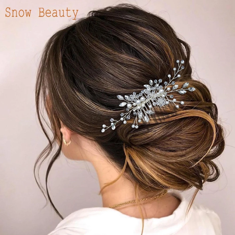 Peigne à cheveux en cristal argenté pour mariée, pince à cheveux, vêtements de sauna, cadeau de mariage, élégant, biscuits, patients, accessoires, A486