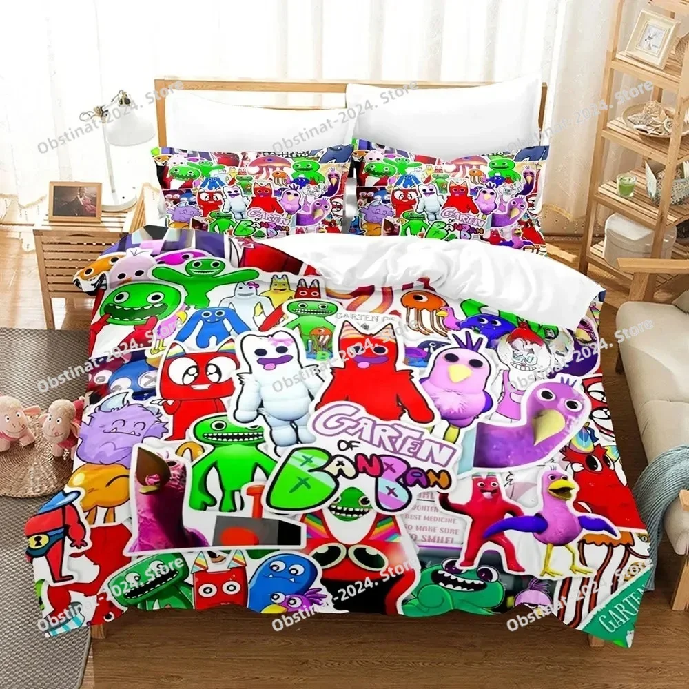 طقم سرير Garten Of Banban طقم سرير مطبوع مع كيس وسادة غطاء لحاف سرير ناعم فردي مزدوج كوين سوبر كينج مقاس أطفال بنات #4