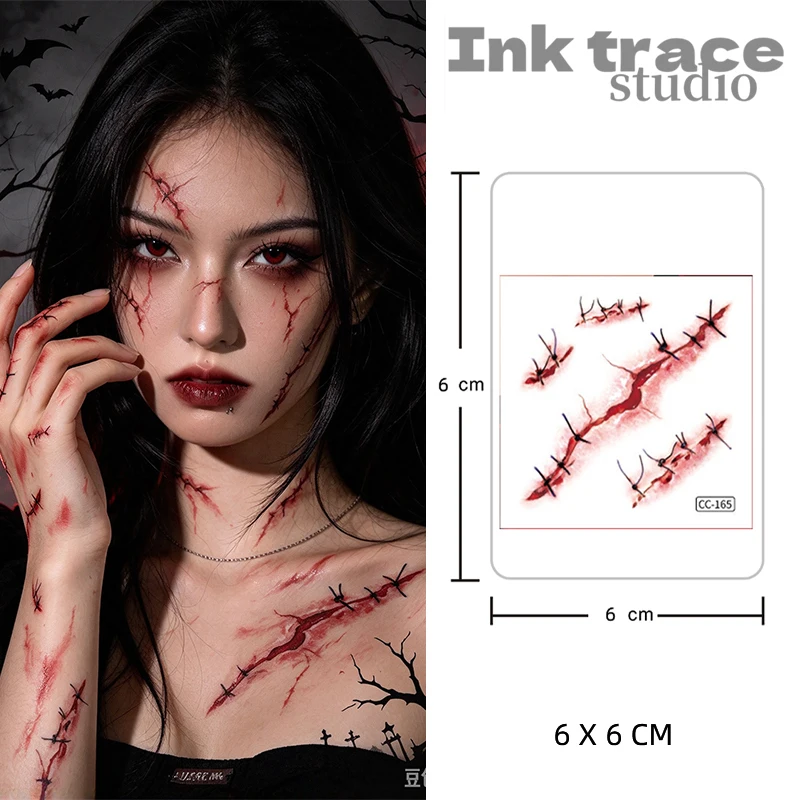 1/2PCS New Halloween Party Terror Scar Waterproof Face Temporary Tattoo Stickers Scarification Body Art Decals