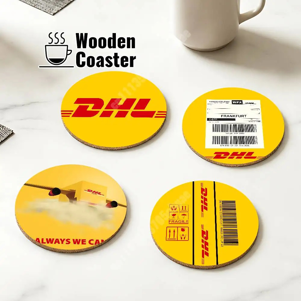 D-DHL-S Worldwide Express Wooden Cup Mat Americano Beer Milk Water Coaster for Baking Studio