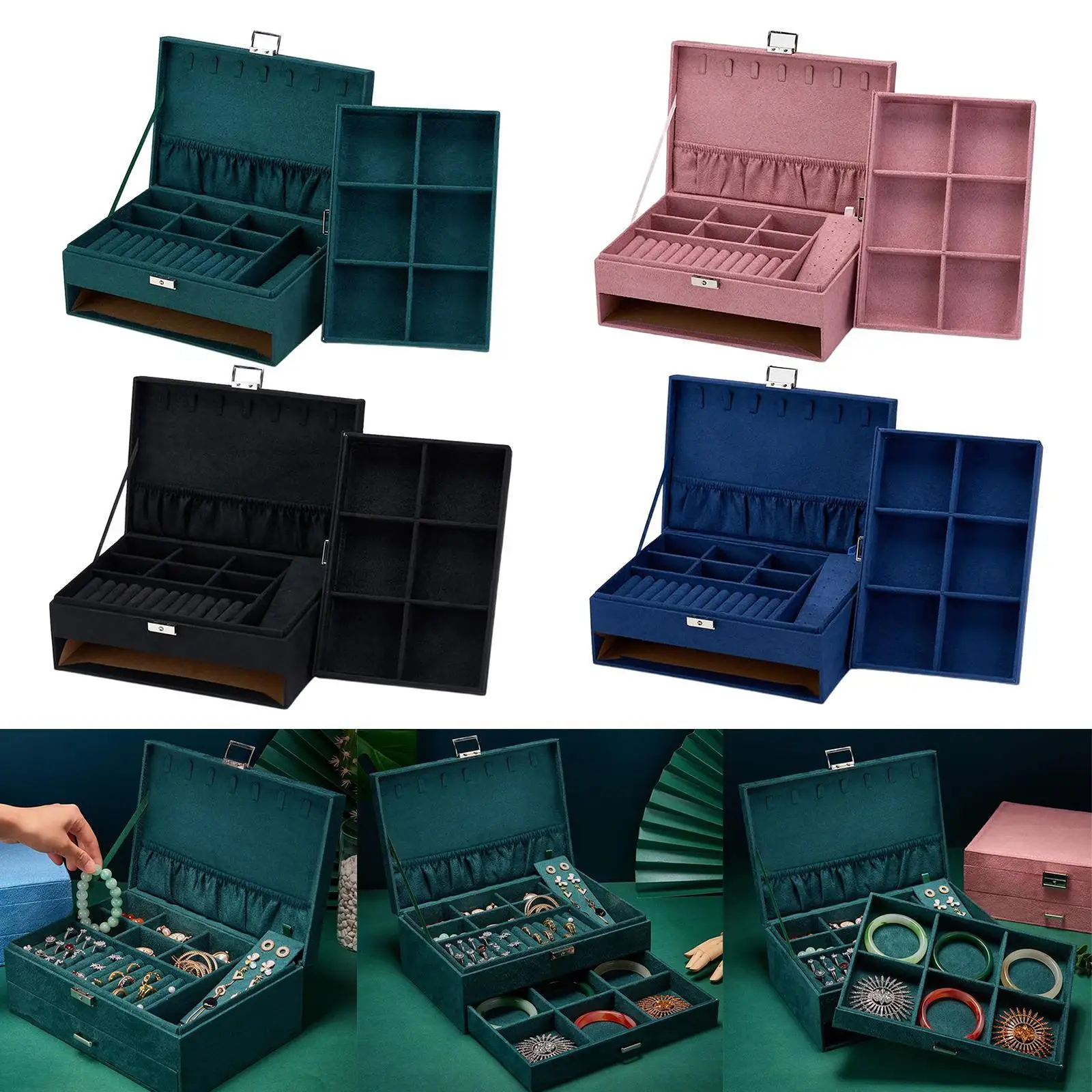 Velvet Jewelry Box Organizer Showcase Display Case Storage s, Ears, Pendants, Brooch, Cufflinks, Necklace, Bracelet, Charms