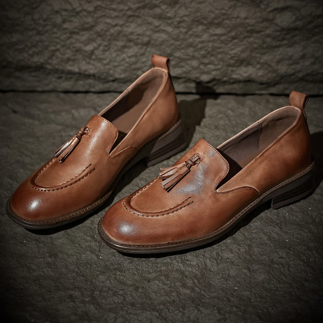 

Women's cow leather fringe decoration round toe slip-on flats loafers high quality soft comfortable casual female moccasins shoe