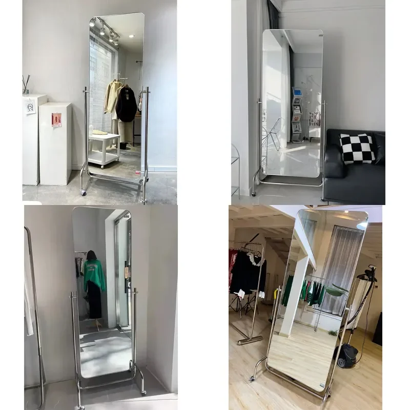 For Full Body Mirror Mobile Thin Floor Standing Stainless Steel Slim Design Large Wall Mounted Dressing Mirror for Bedroom
