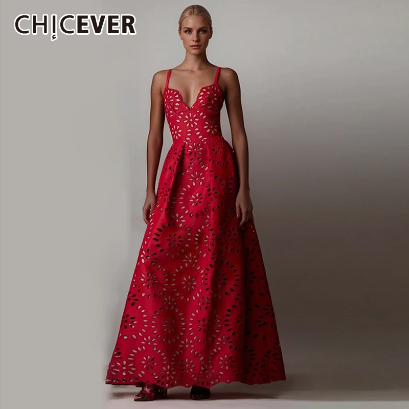 

CHICEVER Embroidery Party Dresses For Women V Neck Sleeveless Off Shoulder High Waist Tunic Summer Camisole Solid Dress Female