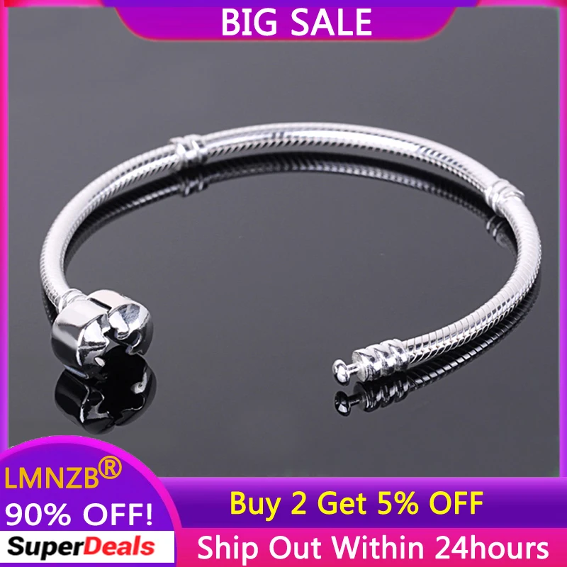 LMNZB Women DIY Beads Charms Bracelet Bangle Real Original Certified Tibetan Silver 3mm Snake Chain Bracelet HB005