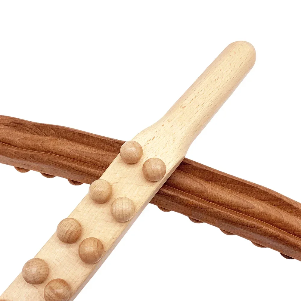 20 Beads Wood Lymphatic Drainage Massager Handheld Massage Therapy Stick for Neck Back Pain Relief Stomach Body Shaping Roller