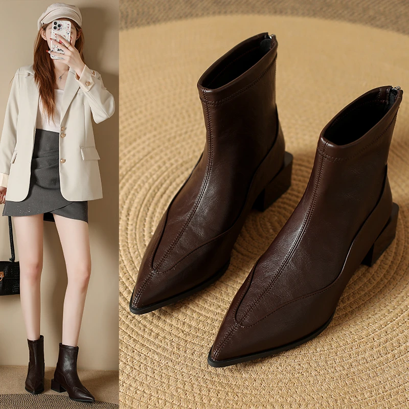 

Женские универсальные темпераментные ботинки, пикантные брендовые ботильоны на высоком каблуке с острым носком, вечерние ботильоны 202, дизайнерская зимняя новинка