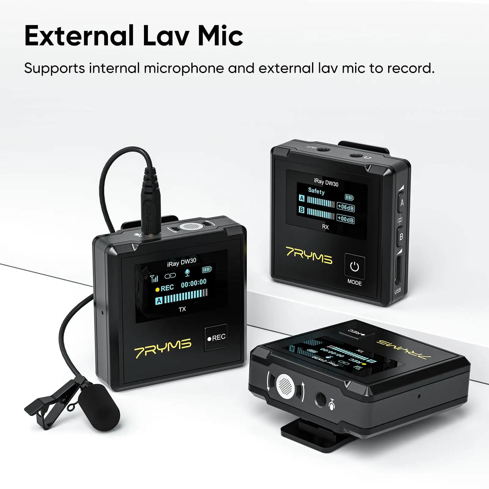 Wireless Lavalier Microphone 7RYMS iRay DW30 2.4G Lapel Mic With Charging Box For Dslr Camera Phone, Support On-board Recording