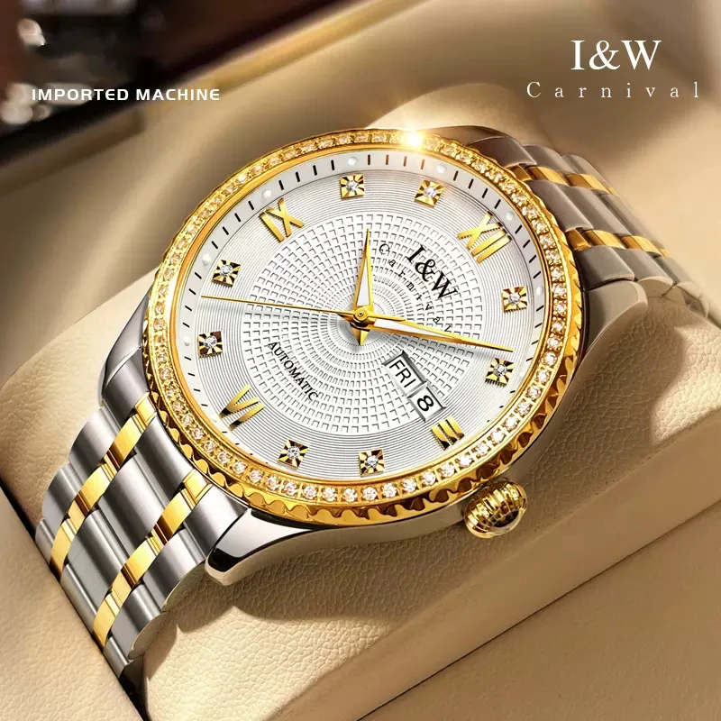 

IW 2024 New Fashion Fully Automatic Mechanical Watch For Men Brand Original Design Diamond Waterproof Men Watch Steel Band Reloj