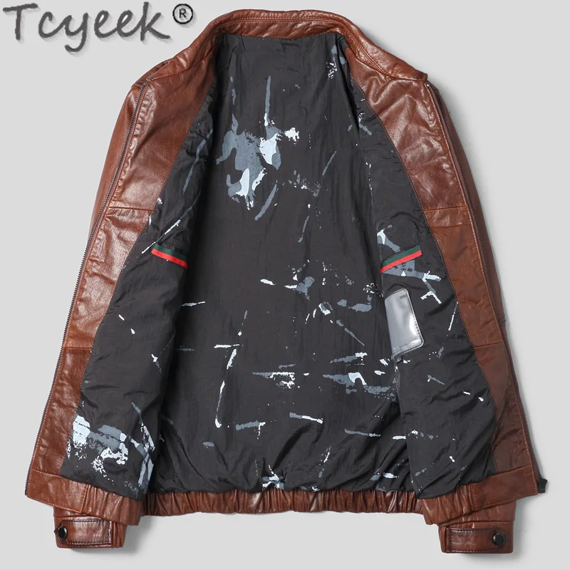 Tcyeek Genuine Leather Jacket Men Clothes 2025 Top Layer Cowhide Coat Oil Wax Spring Autumn Mens Jackets Casual Jaqueta De Couro