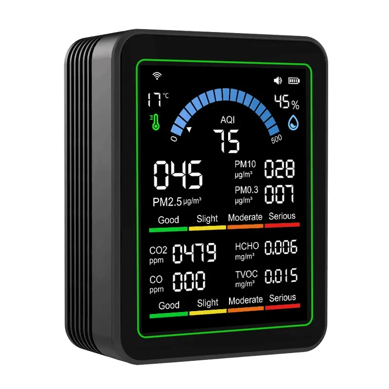 

Многофункциональный тестер качества воздуха 10-в-1 с Wi-Fi: измерение CO2, PM2.5, температуры и влажности для дома и офиса