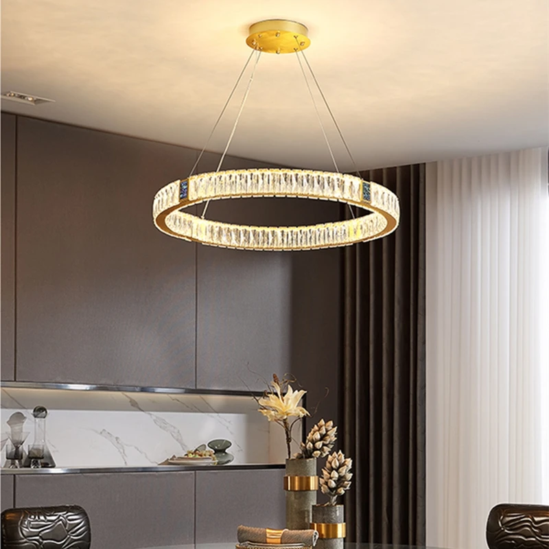 Upgrade Round Ceiling Chandelier For Kitchen Dining Room Duplex Building Villa  Crystal Pendant Lamp LED Lighting Fixtures