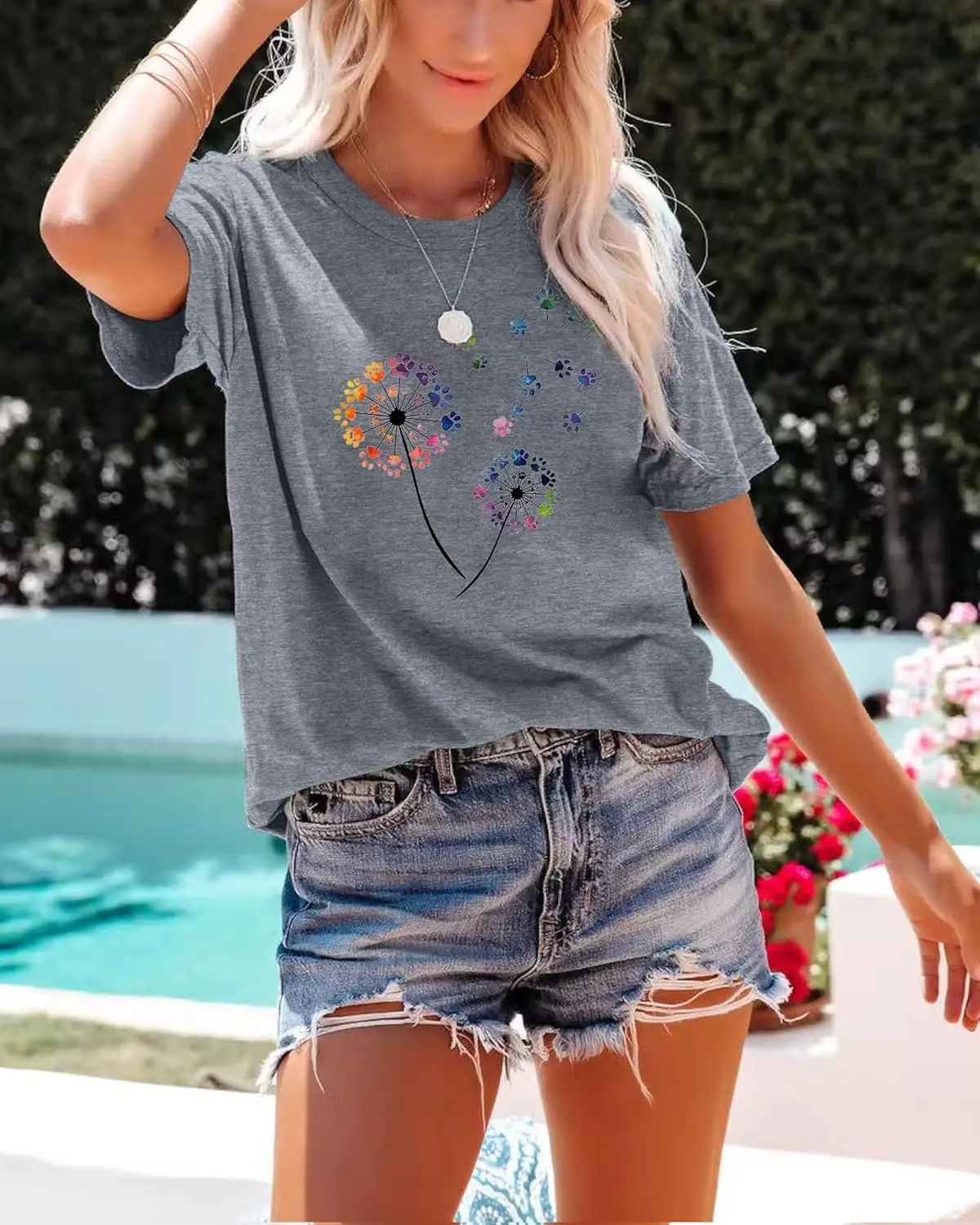 Anbech Womens Dandelion Graphic T-Shirts Teen Girls Cute Sunflower Print Casual Tee Tops New Fashion Top Tees