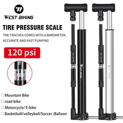 WEST BIKING 120PSI High Pressure Bike Foot Pump With Gauge Mini Portable Alloy Pump For Schrader Presta Valve Tire Air Inflator